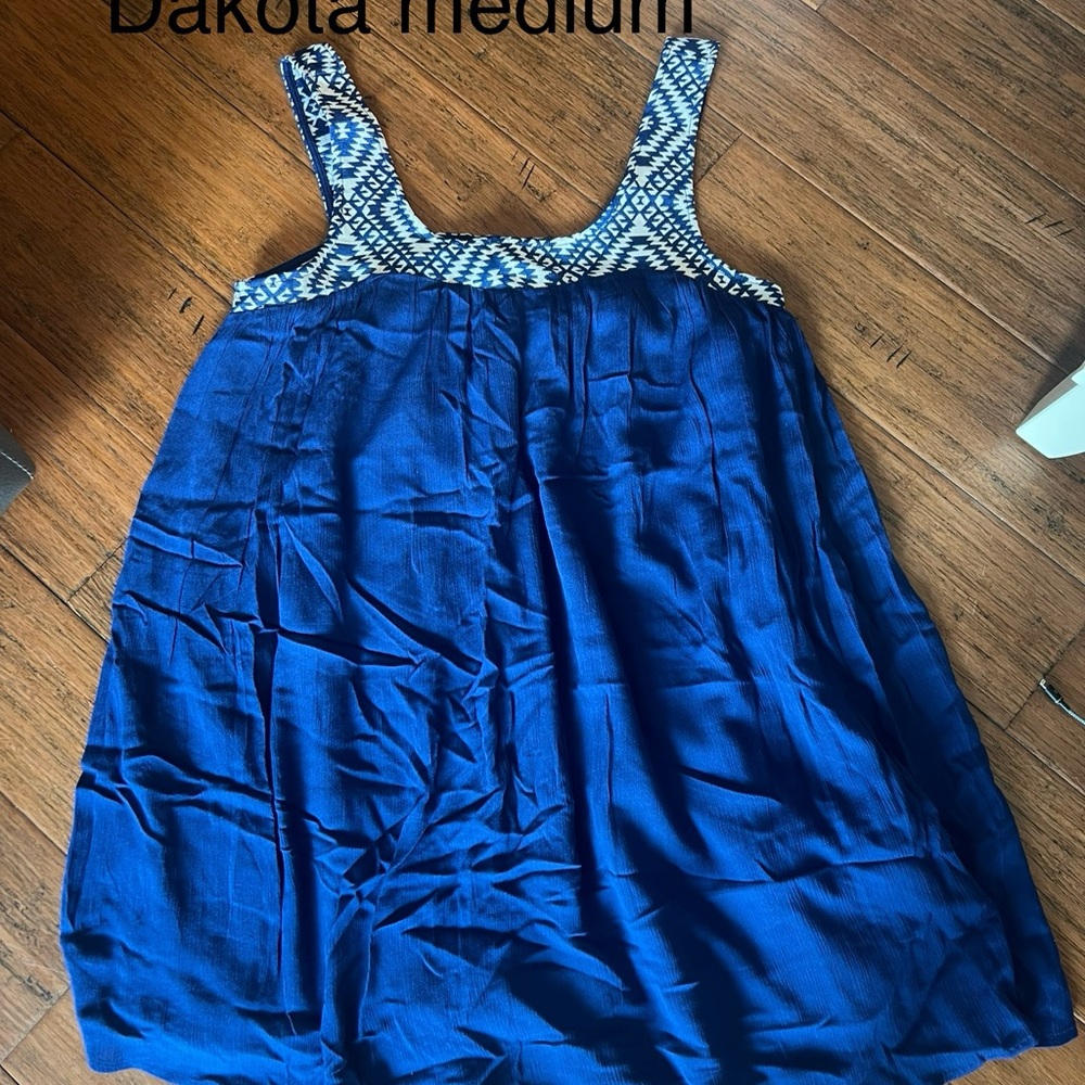Jack by BB Dakota Blue Sleeveless Dress with Patterned Straps